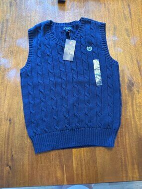Chaps Boys Navy Cable-Knit Sweater Vest M (10/12) 100% Cotton New With Tags